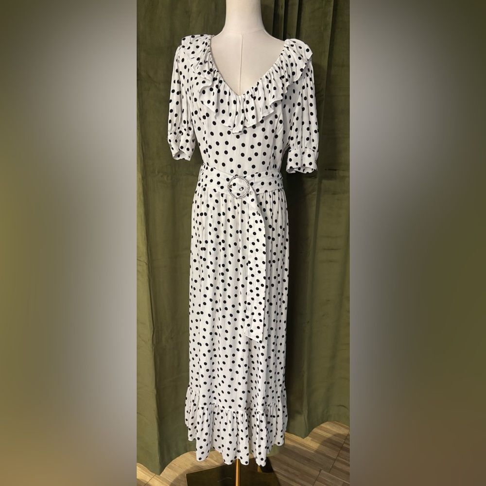 River Island Black and White Polka Dot Midi Dress, US8